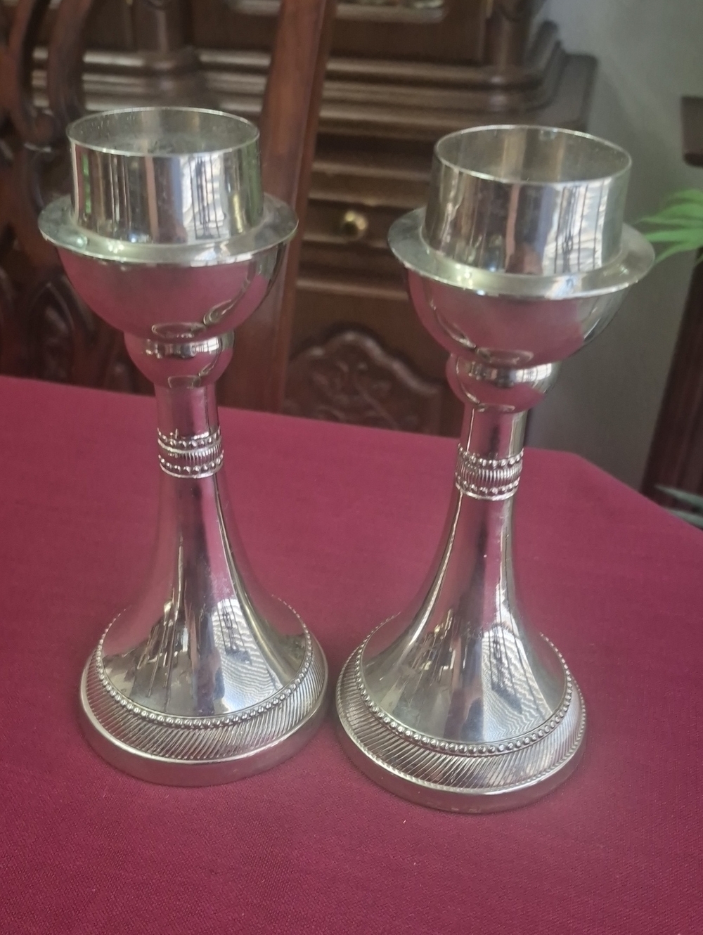 Teardrop Silver Metal Pair of Candlestick Holders - Home Accents